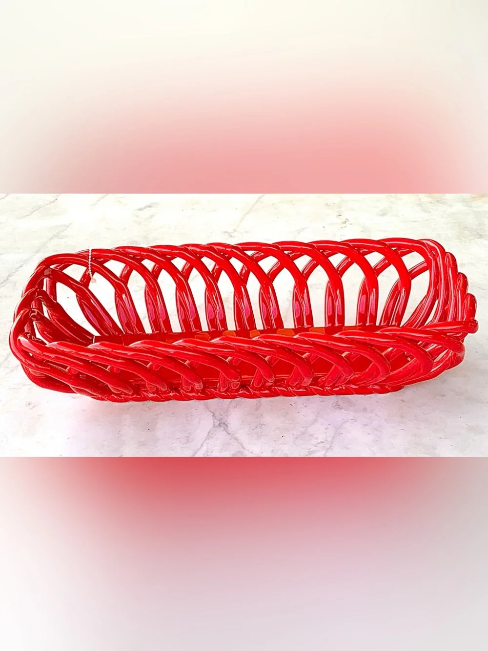 THE PIONEER WOMAN RED LATICE Woven GLAZED STONEWARE BREAD BASKET 14 IN